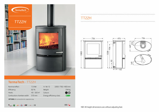 Afmetingen Houtkachel TT22H