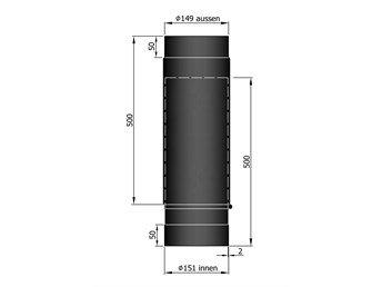 Uitschuifbare Kachelpijp TT 590-910mm Ø 150 mm 2mm staal zwart