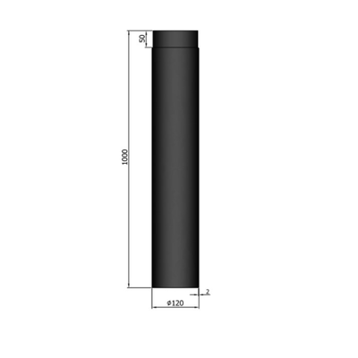 1 Meter Kachelpijp TT Ø 120 mm 2mm staal zwart