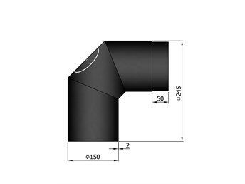 Bocht 90 graden TT Ø 150 mm 2mm staal zwart