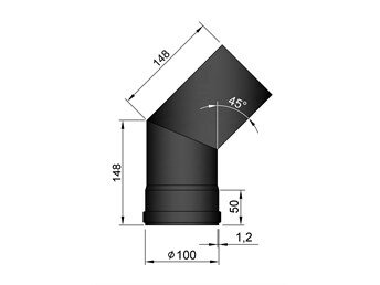 Bocht 45 graden TT Ø 100 mm 0,6 mm staal zwart