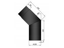 Bocht 45 graden TT Ø 120 mm 2mm staal zwart